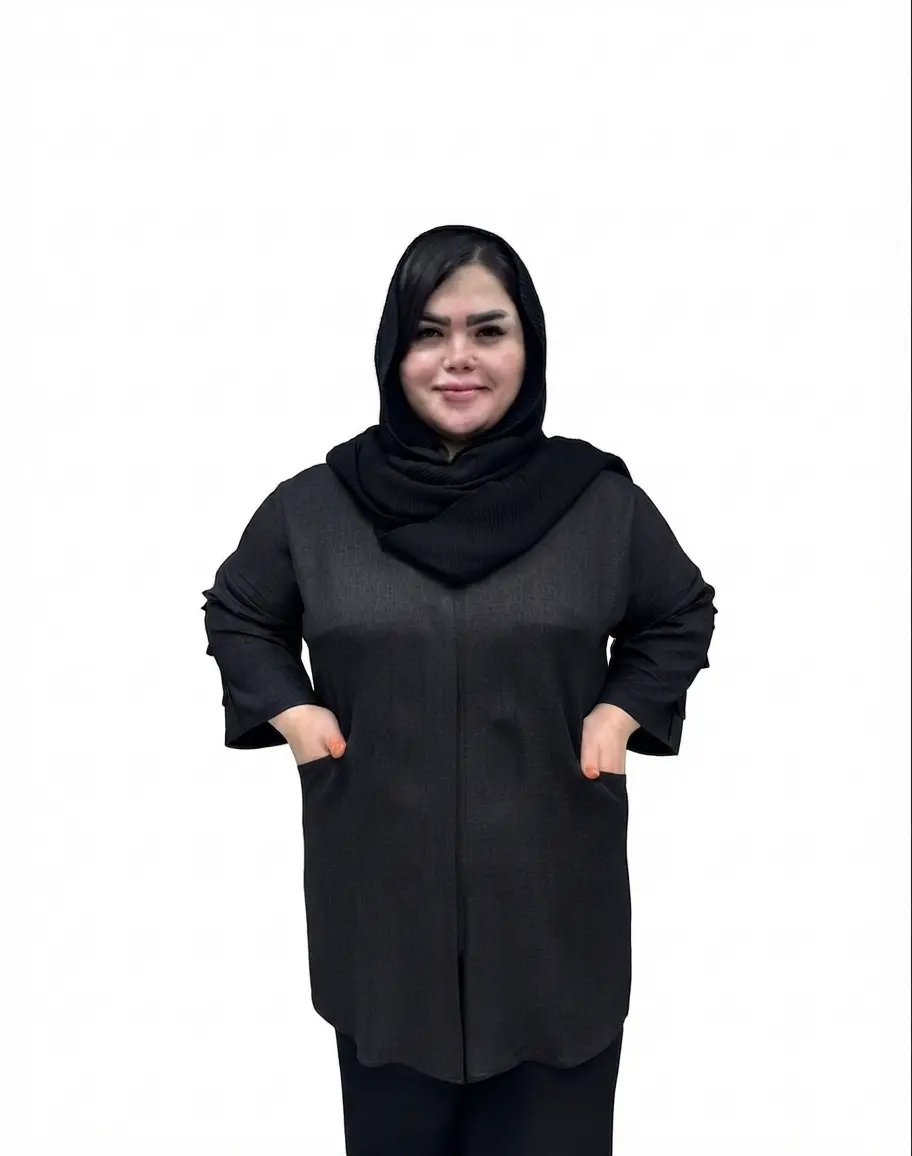 شومیز سایز بزرگ زنانه مدل آستین کرکره ای (یقه ایستاده)